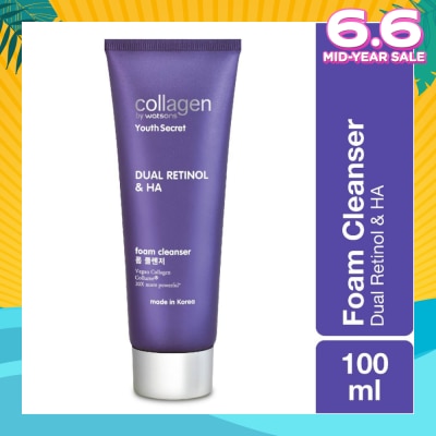 COLLAGEN BY WATSONS Youth Secret Dual Retinol & Ha Foam Cleanser (Vegan Collagen Collume 20X More Powerful) 100ml