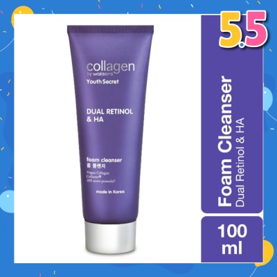 COLLAGEN BY WATSONS Youth Secret Dual Retinol & Ha Foam Cleanser (Vegan Collagen Collume 20X More Powerful) 100ml