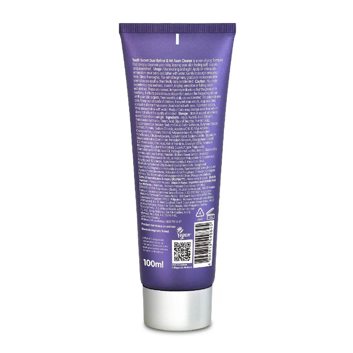 Youth Secret Dual Retinol & Ha Foam Cleanser (Vegan Collagen Collume 20X More Powerful) 100ml