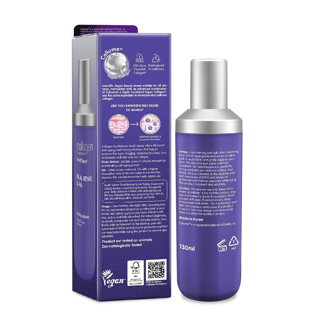 Youth Secret Dual Retinol & Ha Toning Essence  (Vegan Collagen Collume 20X More Powerful) 130ml