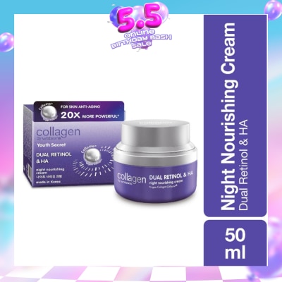 COLLAGEN BY WATSONS - Youth Secret Dual Retinol & Ha Night Nourishing Cream (Vegan Collagen Collume 20X More Powerful) 50ml