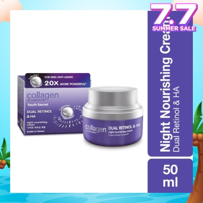 COLLAGEN BY WATSONS Youth Secret Dual Retinol & Ha Night Nourishing Cream (Vegan Collagen Collume 20X More Powerful) 50ml
