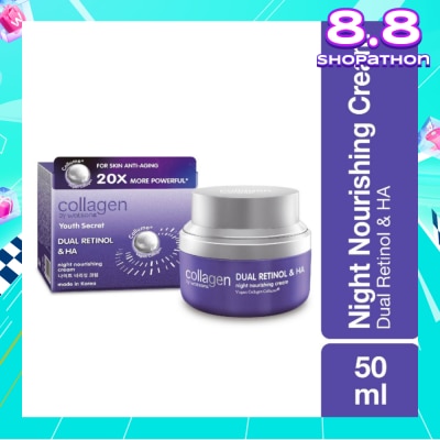 COLLAGEN BY WATSONS Youth Secret Dual Retinol & Ha Night Nourishing Cream (Vegan Collagen Collume 20X More Powerful) 50ml