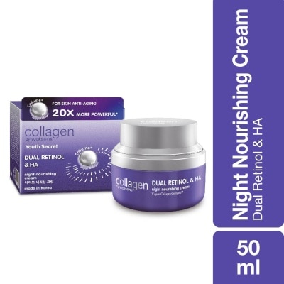 COLLAGEN BY WATSONS Youth Secret Dual Retinol & Ha Night Nourishing Cream (Vegan Collagen Collume 20X More Powerful) 50ml