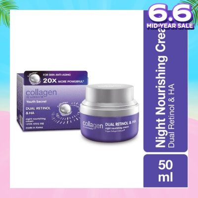 COLLAGEN BY WATSONS Youth Secret Dual Retinol & Ha Night Nourishing Cream (Vegan Collagen Collume 20X More Powerful) 50ml