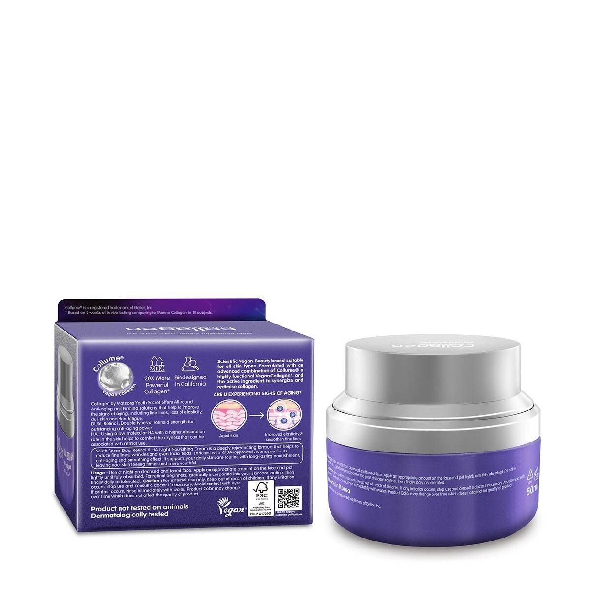 Youth Secret Dual Retinol & Ha Night Nourishing Cream (Vegan Collagen Collume 20X More Powerful) 50ml