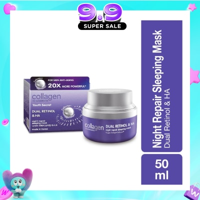 COLLAGEN BY WATSONS - Youth Secret Dual Retinol & Ha Night Repair Sleeping Mask (Vegan Collagen Collume 20X More Powerful) 50ml image