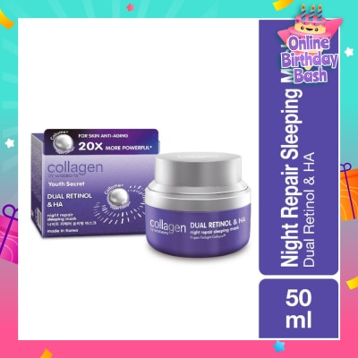 COLLAGEN BY WATSONS Youth Secret Dual Retinol & Ha Night Repair Sleeping Mask (Vegan Collagen Collume 20X More Powerful) 50ml