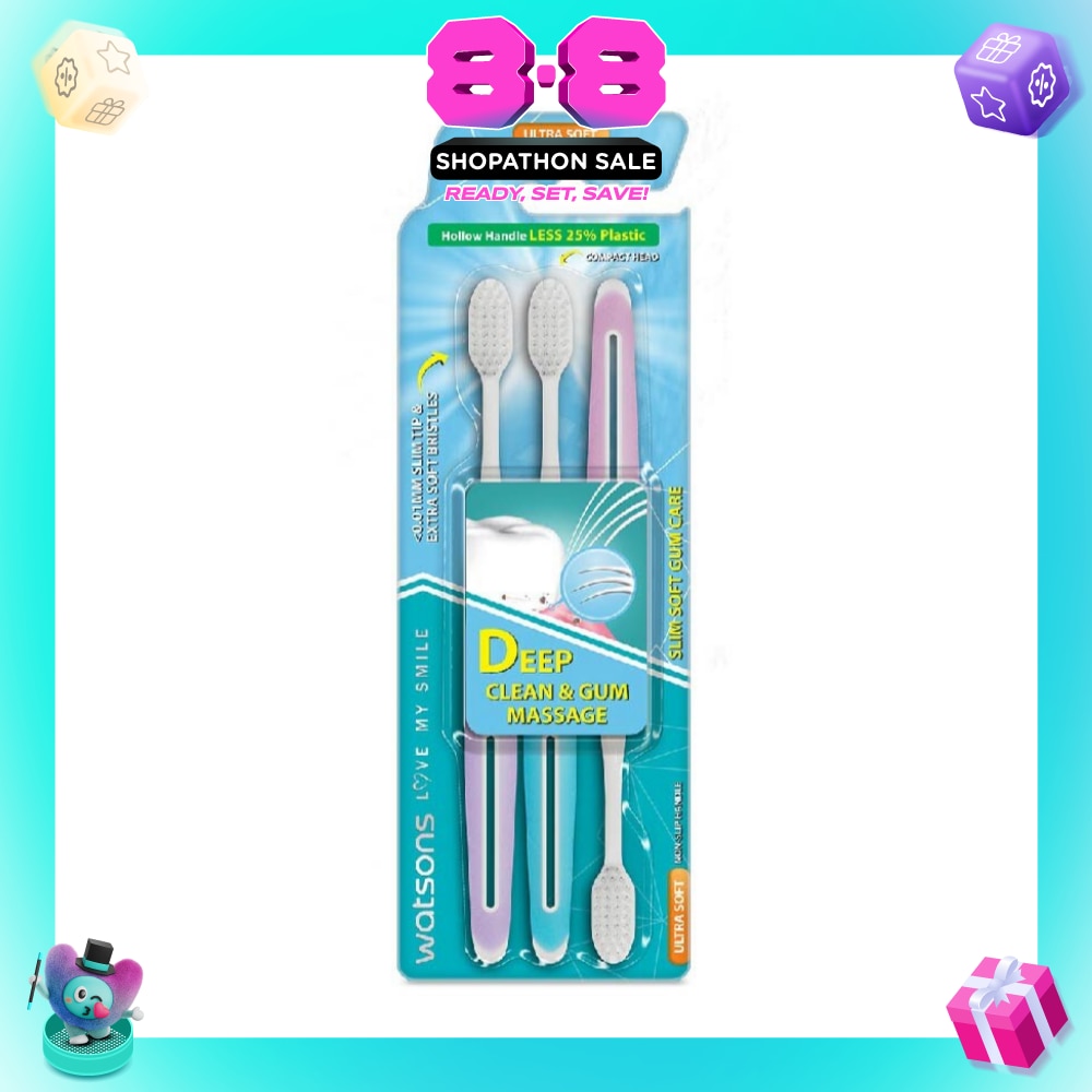 Slim Soft Gum Care Hollow Handle Ultra Soft Toothbrush (<0.01Mm Slim Tip & Extra Soft Bristles) 3s