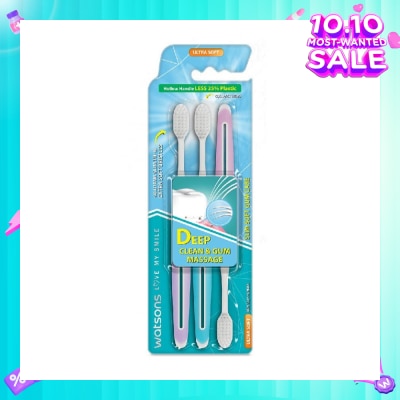 WATSONS Slim Soft Gum Care Hollow Handle Ultra Soft Toothbrush (<0.01Mm Slim Tip & Extra Soft Bristles) 3s