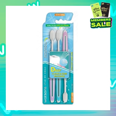 WATSONS Slim Soft Gum Care Hollow Handle Ultra Soft Toothbrush (<0.01Mm Slim Tip & Extra Soft Bristles) 3s