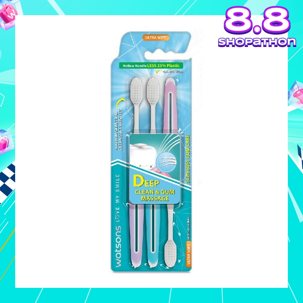 Slim Soft Gum Care Hollow Handle Ultra Soft Toothbrush (<0.01Mm Slim Tip & Extra Soft Bristles) 3s