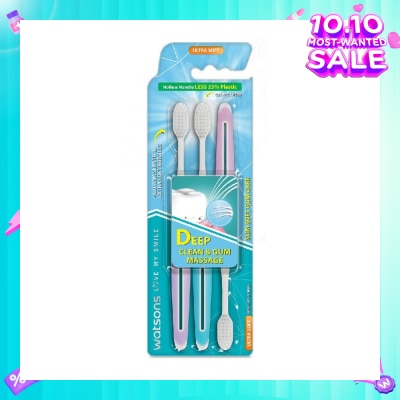 WATSONS Slim Soft Gum Care Hollow Handle Ultra Soft Toothbrush (<0.01Mm Slim Tip & Extra Soft Bristles) 3s