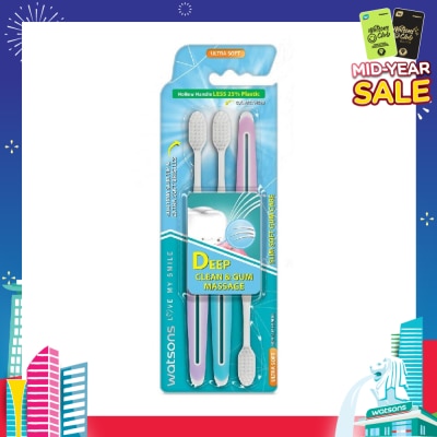 WATSONS Slim Soft Gum Care Hollow Handle Ultra Soft Toothbrush (<0.01Mm Slim Tip & Extra Soft Bristles) 3s