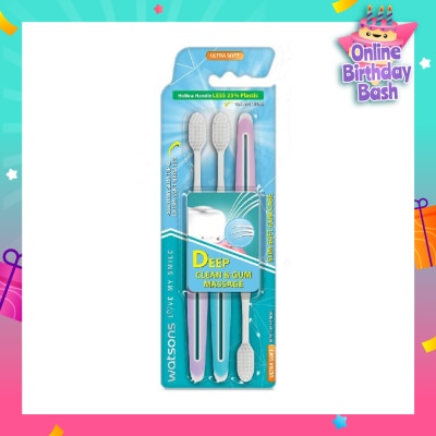 WATSONS Slim Soft Gum Care Hollow Handle Ultra Soft Toothbrush (<0.01Mm Slim Tip & Extra Soft Bristles) 3s