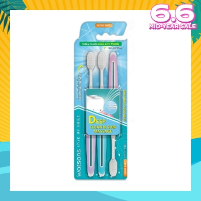 WATSONS Slim Soft Gum Care Hollow Handle Ultra Soft Toothbrush (<0.01Mm Slim Tip & Extra Soft Bristles) 3s