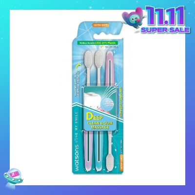 WATSONS Slim Soft Gum Care Hollow Handle Ultra Soft Toothbrush (<0.01Mm Slim Tip & Extra Soft Bristles) 3s