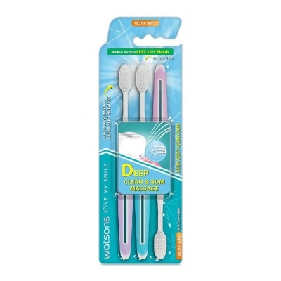 WATSONS Slim Soft Gum Care Hollow Handle Ultra Soft Toothbrush (<0.01Mm Slim Tip & Extra Soft Bristles) 3s