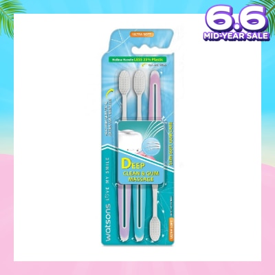 WATSONS Slim Soft Gum Care Hollow Handle Ultra Soft Toothbrush (<0.01Mm Slim Tip & Extra Soft Bristles) 3s