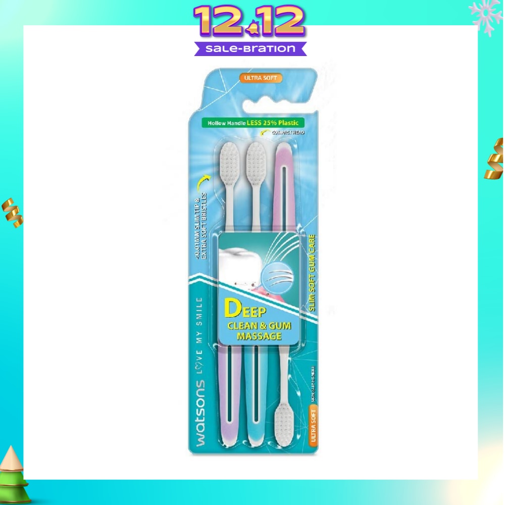 Slim Soft Gum Care Hollow Handle Ultra Soft Toothbrush (<0.01Mm Slim Tip & Extra Soft Bristles) 3s
