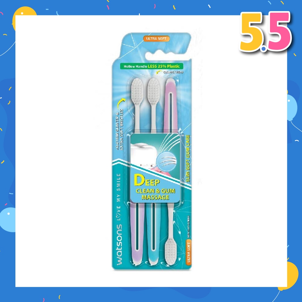 Slim Soft Gum Care Hollow Handle Ultra Soft Toothbrush (<0.01Mm Slim Tip & Extra Soft Bristles) 3s