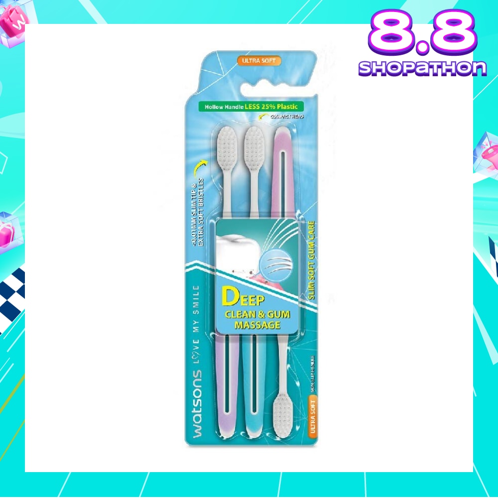 Slim Soft Gum Care Hollow Handle Ultra Soft Toothbrush (<0.01Mm Slim Tip & Extra Soft Bristles) 3s
