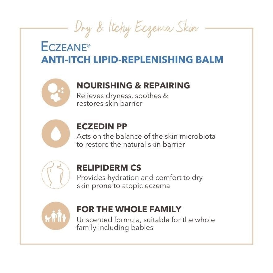 Eczeane Anti Itch Lipid Replenishing Balm 48 Hour (For Dry To Atopic Skin + Sterile Formula No Preservatives) 400ml