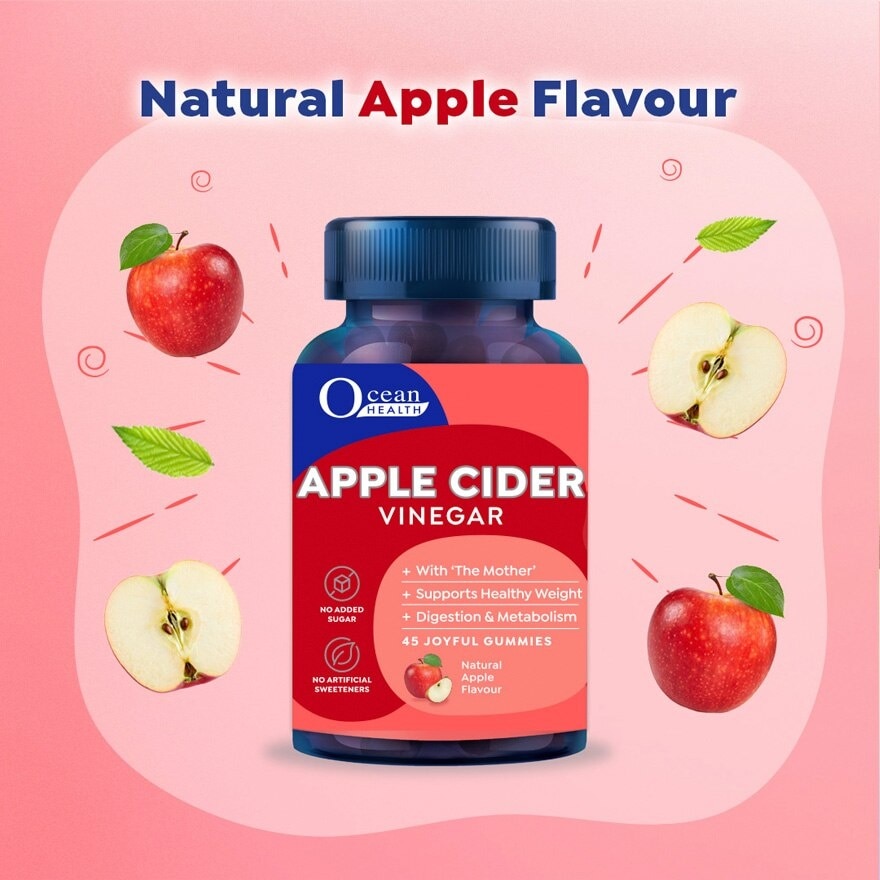 Apple Cider Vinegar Gummies, Natural Apple Flavour (With 'The Mother', Suppport Healthy Weight, Digestion And Metabolism Health) 45s<BR>