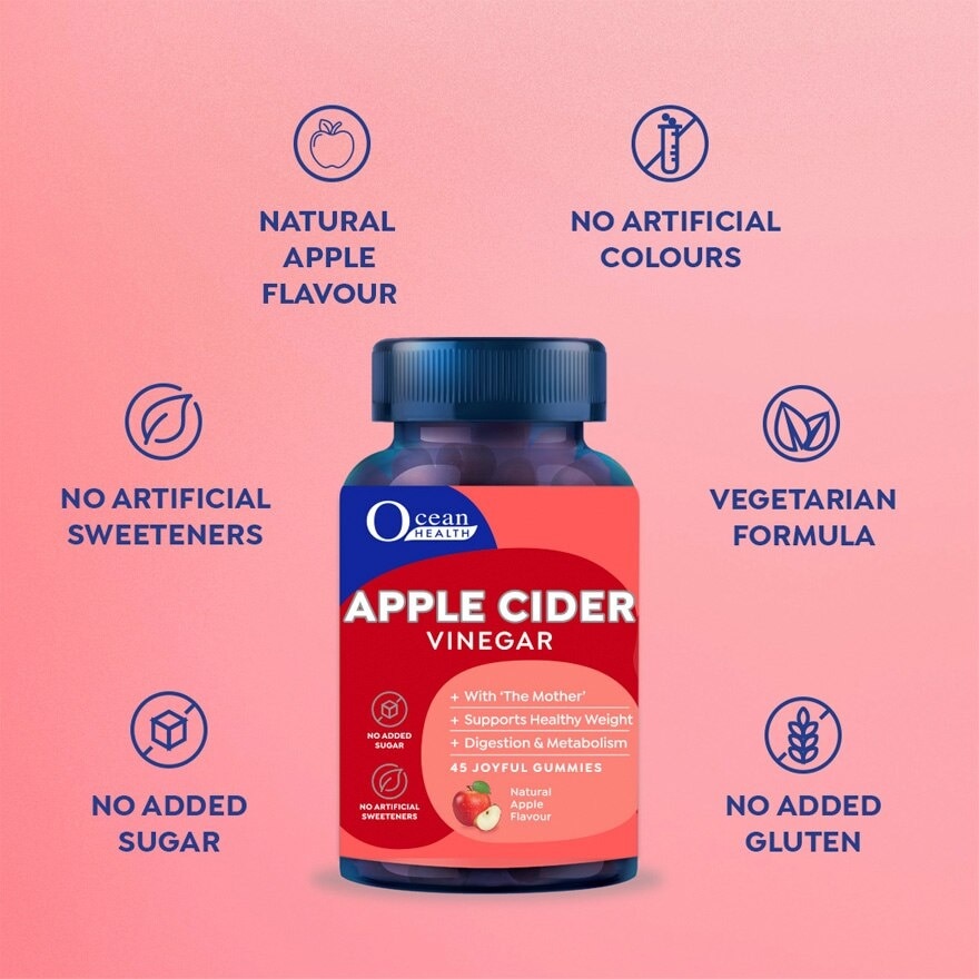 Apple Cider Vinegar Gummies, Natural Apple Flavour (With 'The Mother', Suppport Healthy Weight, Digestion And Metabolism Health) 45s<BR>