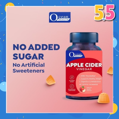 OCEAN HEALTH Apple Cider Vinegar Gummies, Natural Apple Flavour (With 'The Mother', Suppport Healthy Weight, Digestion And Metabolism Health) 45s