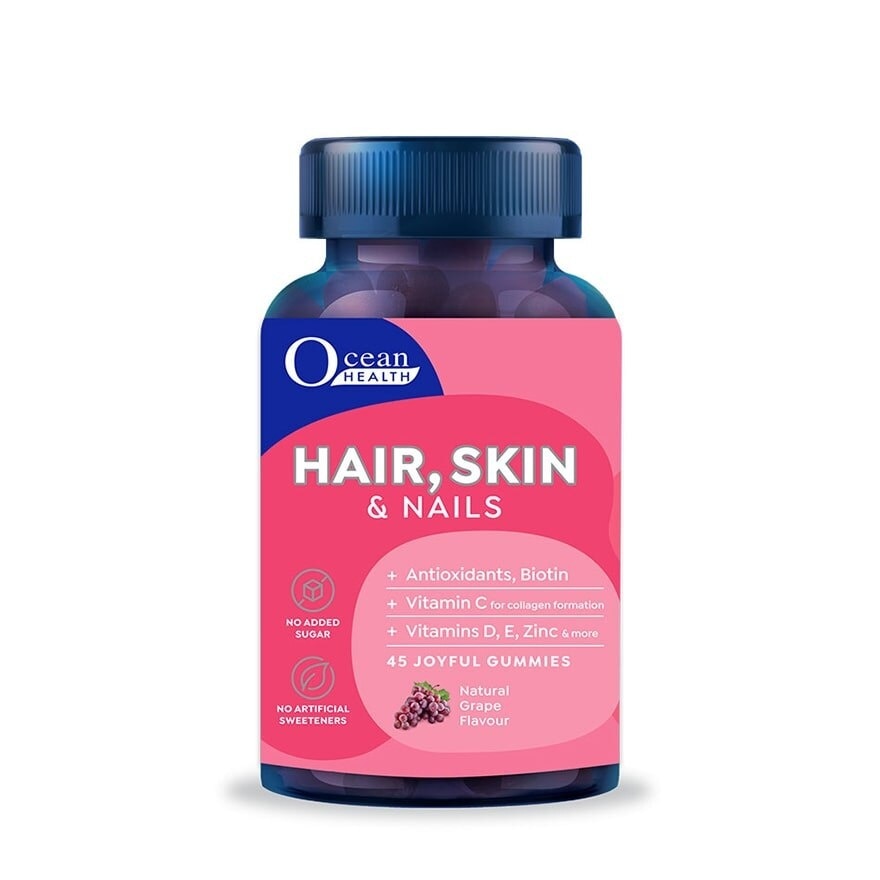 Hair, Skin & Nails, Natural Grape Flavour (Antioxidants, Biotin, Vitamin C For Collagen Formation, Vitamins D, E, Zinc & More) 45s