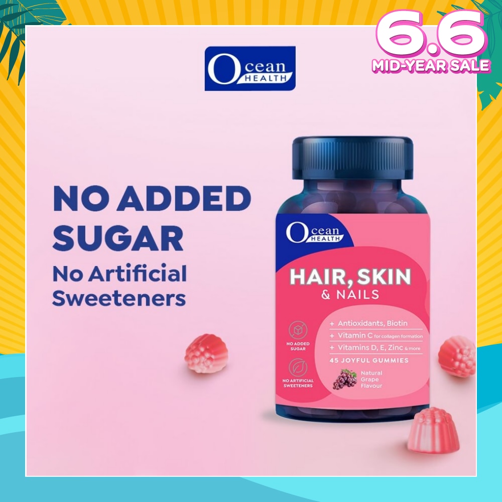 Hair, Skin & Nails, Natural Grape Flavour (Antioxidants, Biotin, Vitamin C For Collagen Formation, Vitamins D, E, Zinc & More) 45s