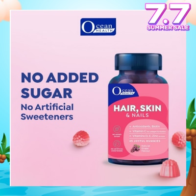 OCEAN HEALTH Hair, Skin & Nails, Natural Grape Flavour (Antioxidants, Biotin, Vitamin C For Collagen Formation, Vitamins D, E, Zinc & More) 45s