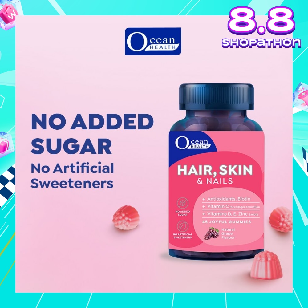 Hair, Skin & Nails, Natural Grape Flavour (Antioxidants, Biotin, Vitamin C For Collagen Formation, Vitamins D, E, Zinc & More) 45s
