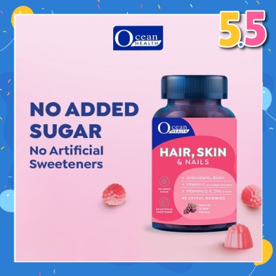 OCEAN HEALTH Hair, Skin & Nails, Natural Grape Flavour (Antioxidants, Biotin, Vitamin C For Collagen Formation, Vitamins D, E, Zinc & More) 45s