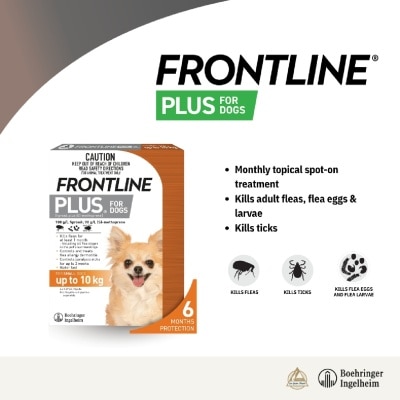 FRONTLINE - Plus Flea & Tick Treatment for Dogs (Small Dogs Up to 10kg) Pipette 0.67ml x 3s
