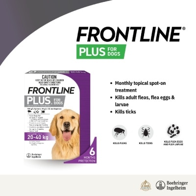 FRONTLINE - Plus Flea & Tick Treatment for Dogs (Large Dogs 20-40kg) Pipette 2.68ml x 6s
