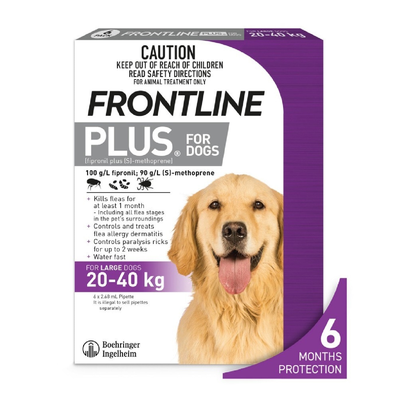 Plus Flea & Tick Treatment for Dogs (Large Dogs 20-40kg) Pipette 2.68ml x 6s