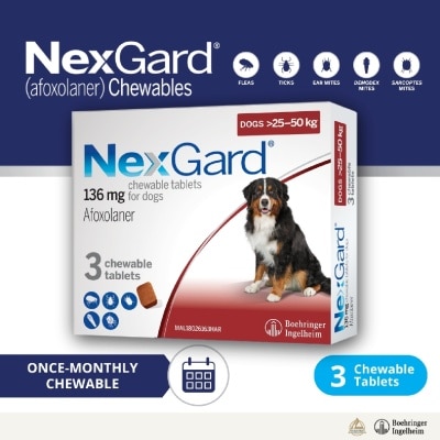 NEXGARD - Flea & Tick Treatment for Dogs (Extra Large Dogs, 25-50kg) Flavour Chew Tablet 3s