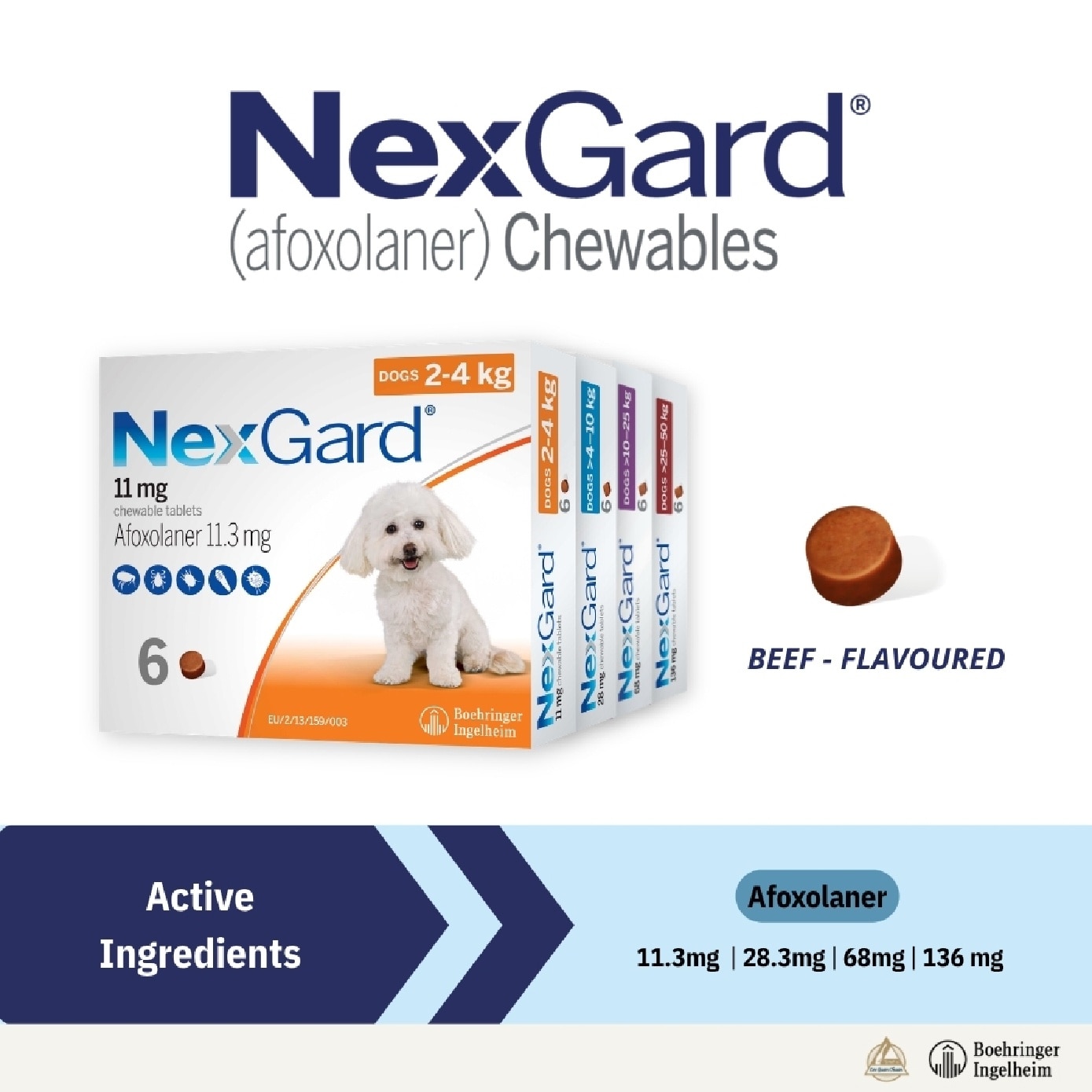 Flea & Tick Treatment for Dogs (Small Dogs, 2-4kg) Flavour Chew Tablet 6s