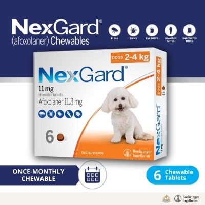 NEXGARD - Flea & Tick Treatment for Dogs (Small Dogs, 2-4kg) Flavour Chew Tablet 6s
