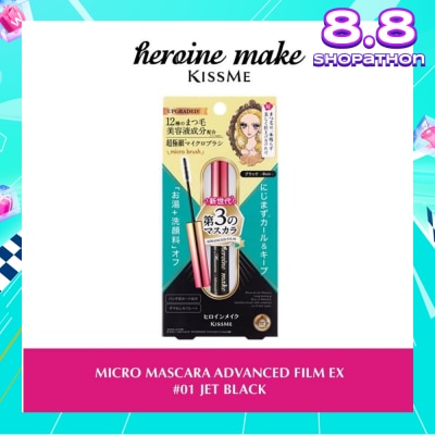 HEROINE MAKE Micro Mascara Advanced Film (01 Jet Black) Water, Sweat And Smudge Resistant, 4.5g