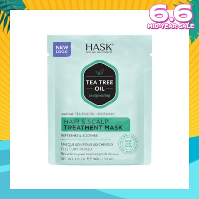 HASK Tea Tree Oil Invigorating With Tea Tree Oil + Rosemary Hair & Scalp Treatment Mask (To Refreshes & Soothes) 50ml