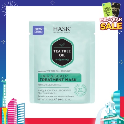 HASK Tea Tree Oil Invigorating With Tea Tree Oil + Rosemary Hair & Scalp Treatment Mask (To Refreshes & Soothes) 50ml