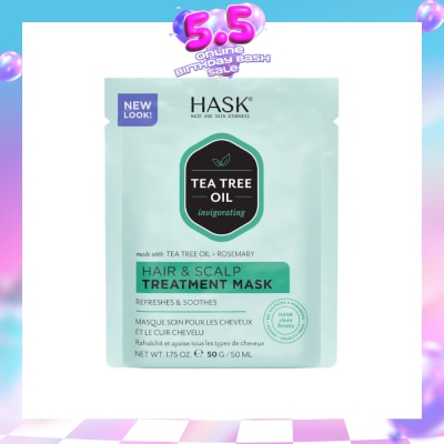 HASK - Tea Tree Oil Invigorating With Tea Tree Oil + Rosemary Hair & Scalp Treatment Mask (To Refreshes & Soothes) 50ml