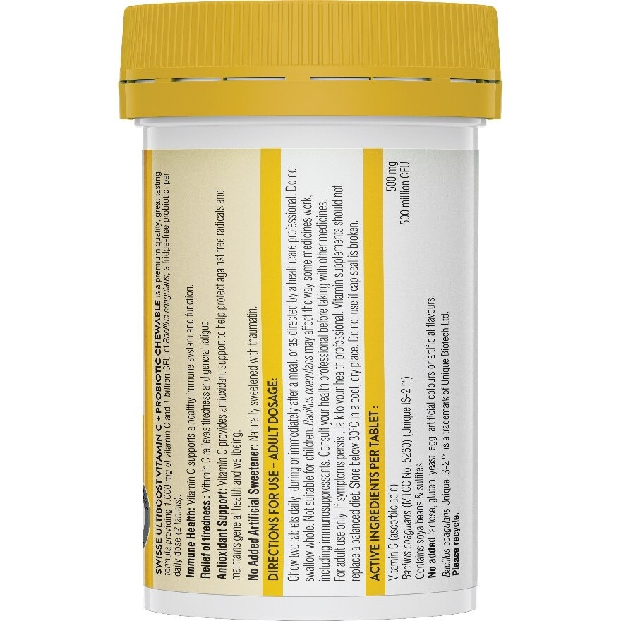 Vitamin C + Probiotic Chewable (Premium Quality, Great Tasting Formula Proving 1000mg Of Vitamin C And 1 Billion Cfu Of Bacillus Coagulans) 60s