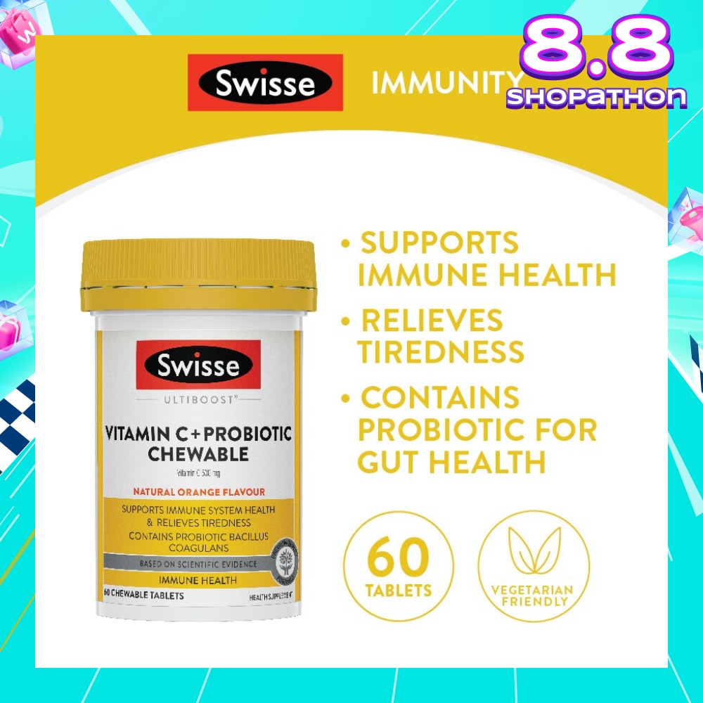 Vitamin C + Probiotic Chewable (Premium Quality, Great Tasting Formula Proving 1000mg Of Vitamin C And 1 Billion Cfu Of Bacillus Coagulans) 60s