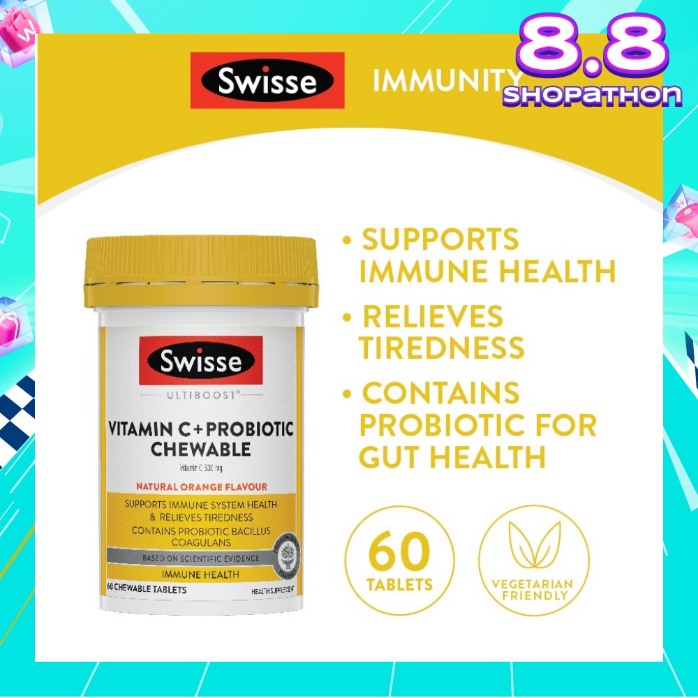 Vitamin C + Probiotic Chewable (Premium Quality, Great Tasting Formula Proving 1000mg Of Vitamin C And 1 Billion Cfu Of Bacillus Coagulans) 60s
