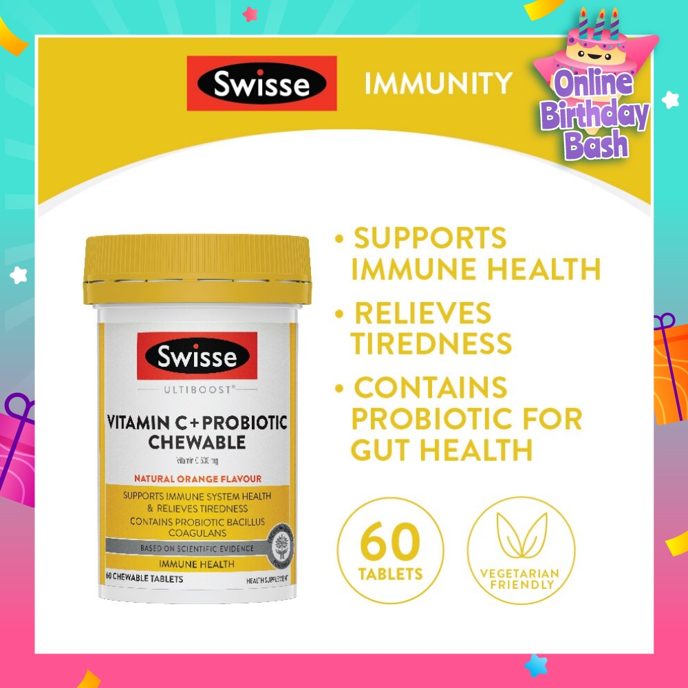 Vitamin C + Probiotic Chewable (Premium Quality, Great Tasting Formula Proving 1000mg Of Vitamin C And 1 Billion Cfu Of Bacillus Coagulans) 60s