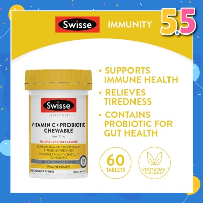 SWISSE Vitamin C + Probiotic Chewable (Premium Quality, Great Tasting Formula Proving 1000mg Of Vitamin C And 1 Billion Cfu Of Bacillus Coagulans) 60s